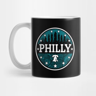 Green Grey Philly Fan Philadelphia Skyline Liberty Bell Mug